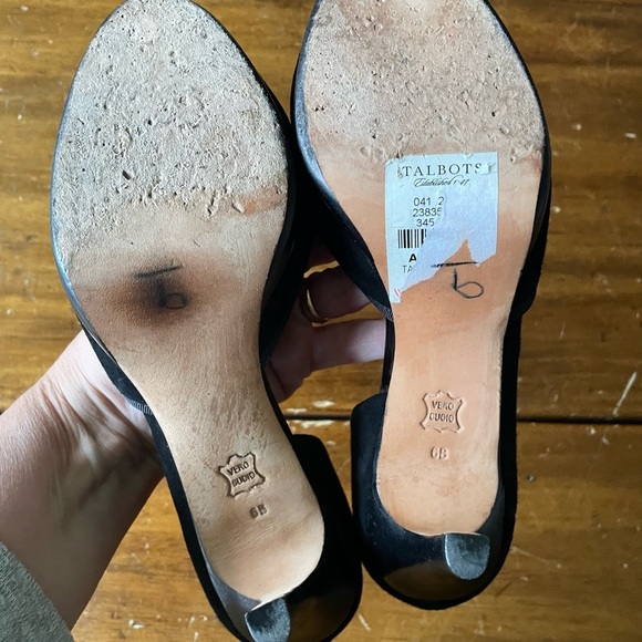 TALBOTS black Suede D'orsay Peeptoe rhinestone ribbon cocktail platform Heels 6 - Picture 5 of 8